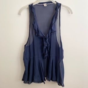 Free People Navy Sheer Ruffle Trim Tank Top Vest